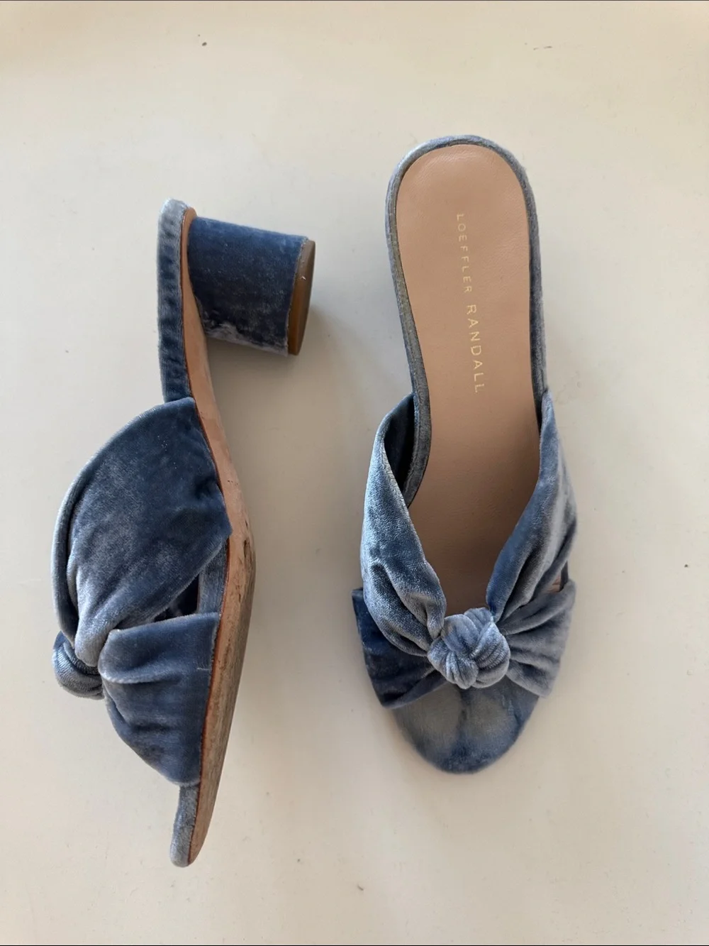 Loeffler Randall Blue Velvet Knot Mule Heels - Picture 2 of 8